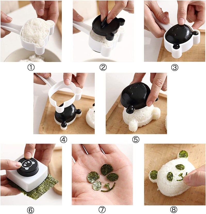 Velidy Bento Accessories Rice Ball Mold,Cartoon Panda Sushi Maker Mould Seaweed Cutter Bento Nori Kitchen Rice Mould for Kids PackedLunch Kitchen Tools - Image 1